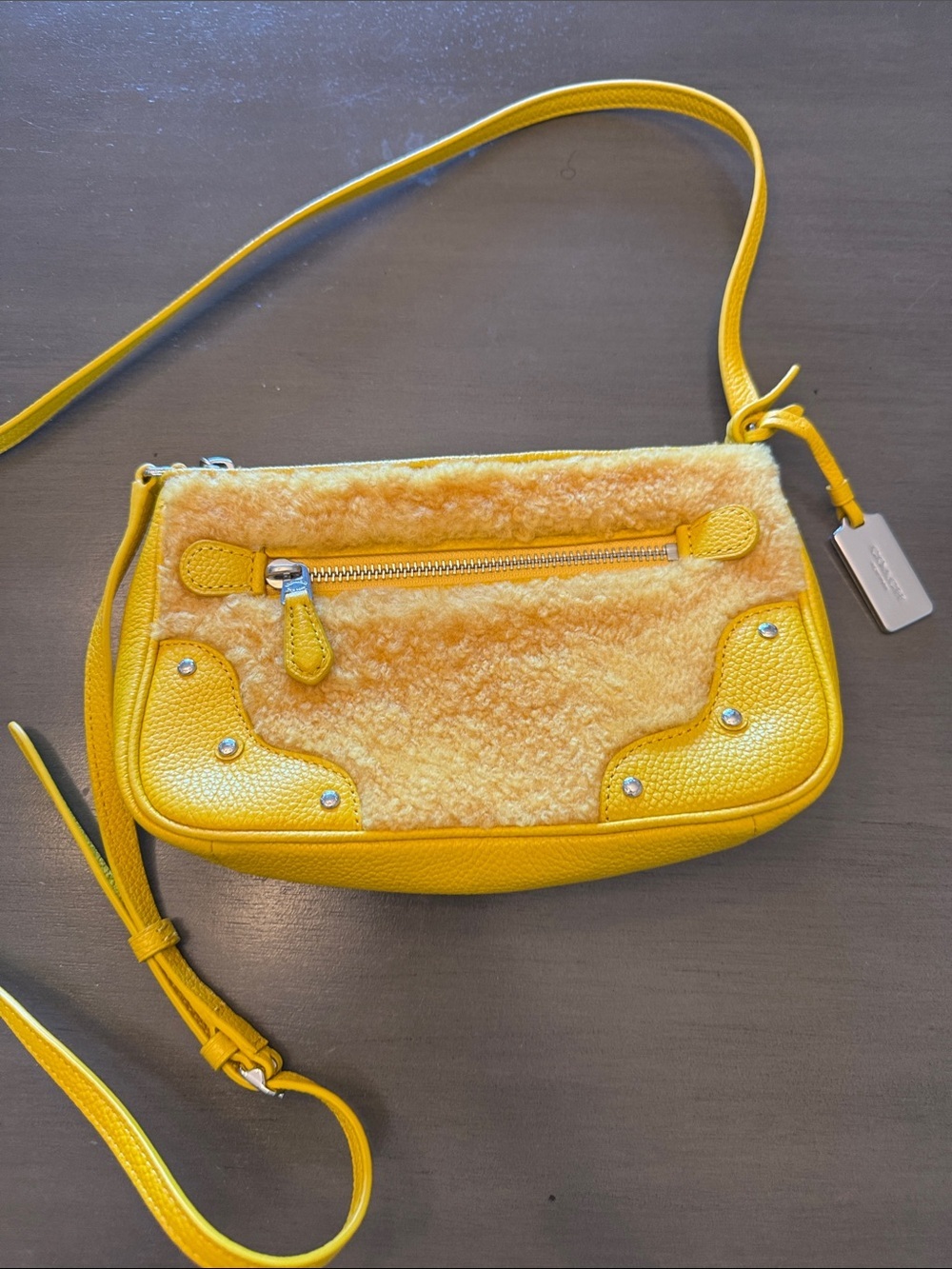 Coach Yellow Shearling & Leather Crossbody